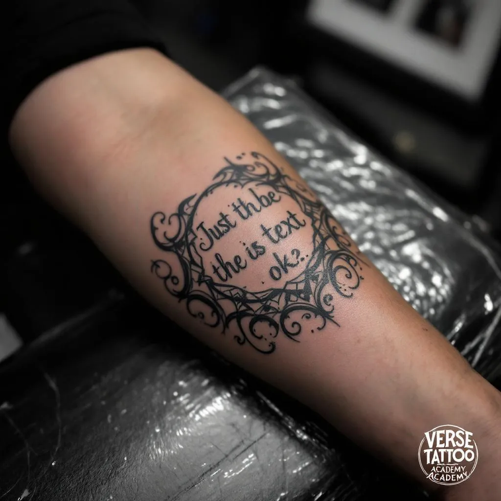 Generate a striking tattoo design inspired by Verse Tattoo Academy Just the text ok?  This tattoo will be suited for a medium skin tone on a male body. It should represent the signature style of the Academy and ideally be placed on the forearm area. 