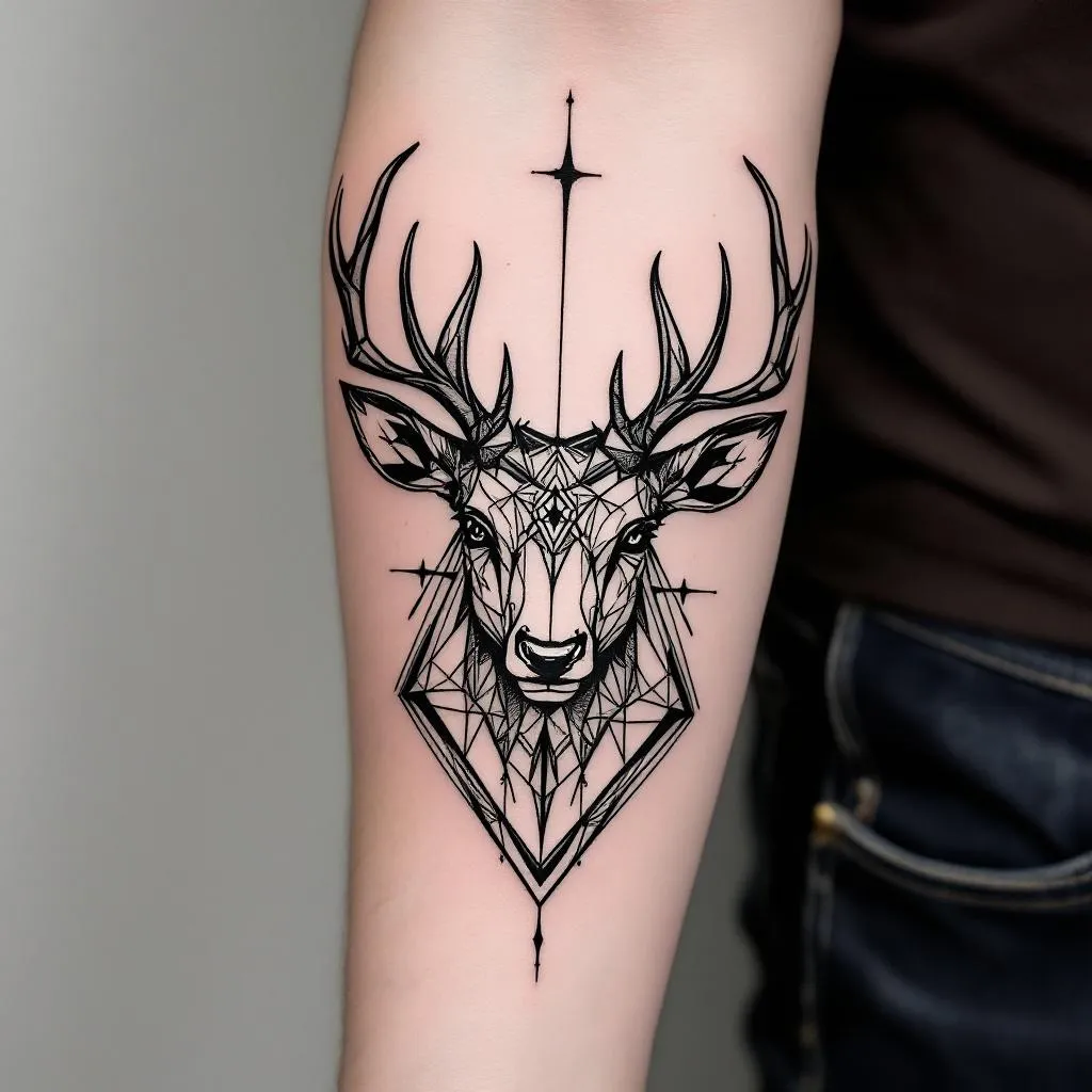 Stag illustration, Faye Halliday artist, black and grey
Forearm. 