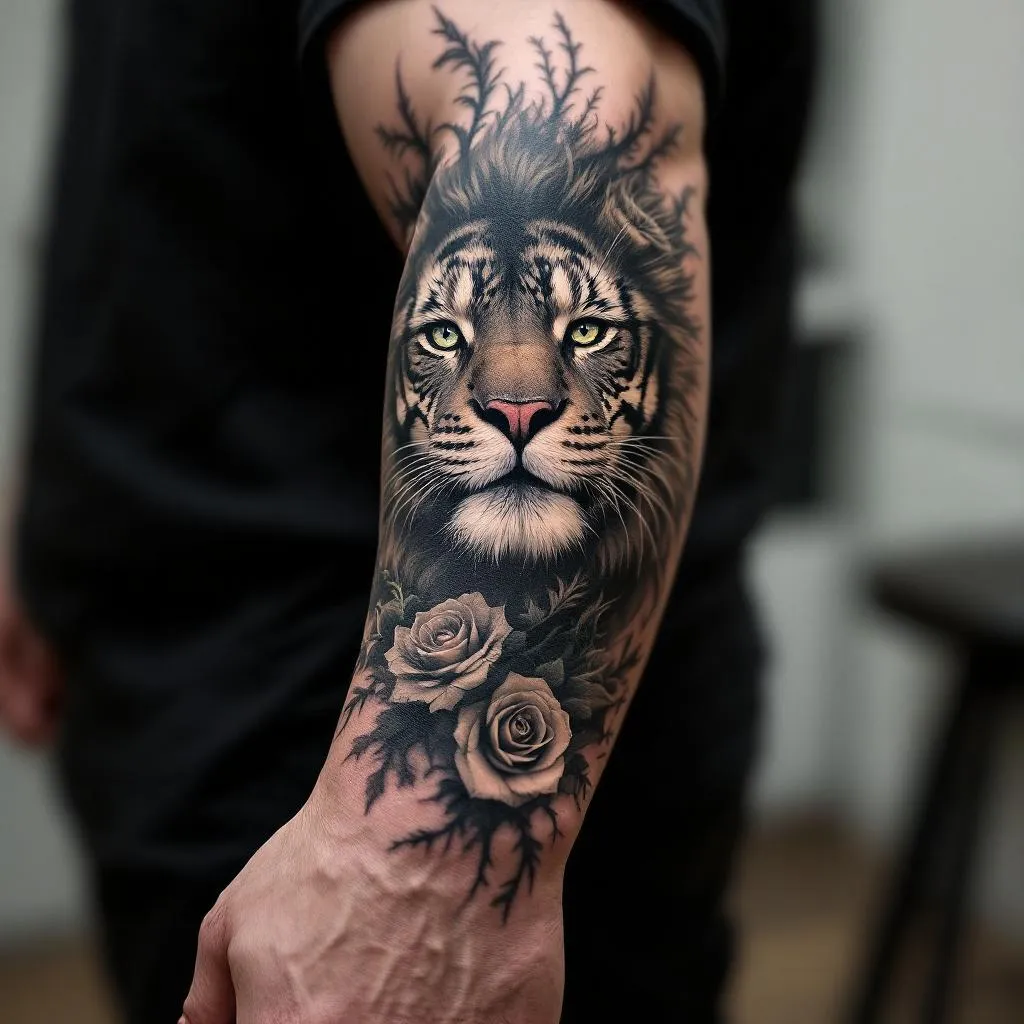 Ich möchte meinen kompletten rechten Arm tätowieren es soll irgendwas sein, was für den Tätowierer einfach ist aber was trotzdem richtig cool aussieht ich bin 1,90 m groß wiege circa 88 Kilo zum Style hab ich mir was realistisches bisschen in die Richtung überlegt aber ich habe noch keine klare Vorstellung