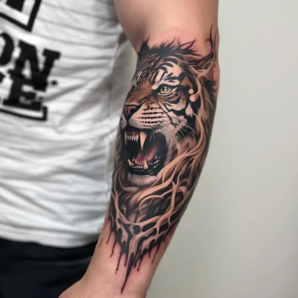 Ich möchte meinen kompletten rechten Arm tätowieren es soll irgendwas sein, was für den Tätowierer einfach ist aber was trotzdem richtig cool aussieht ich bin 1,90 m groß wiege circa 88 Kilo zum Style hab ich mir was realistisches bisschen in die Richtung überlegt aber ich habe noch keine klare Vorstellung