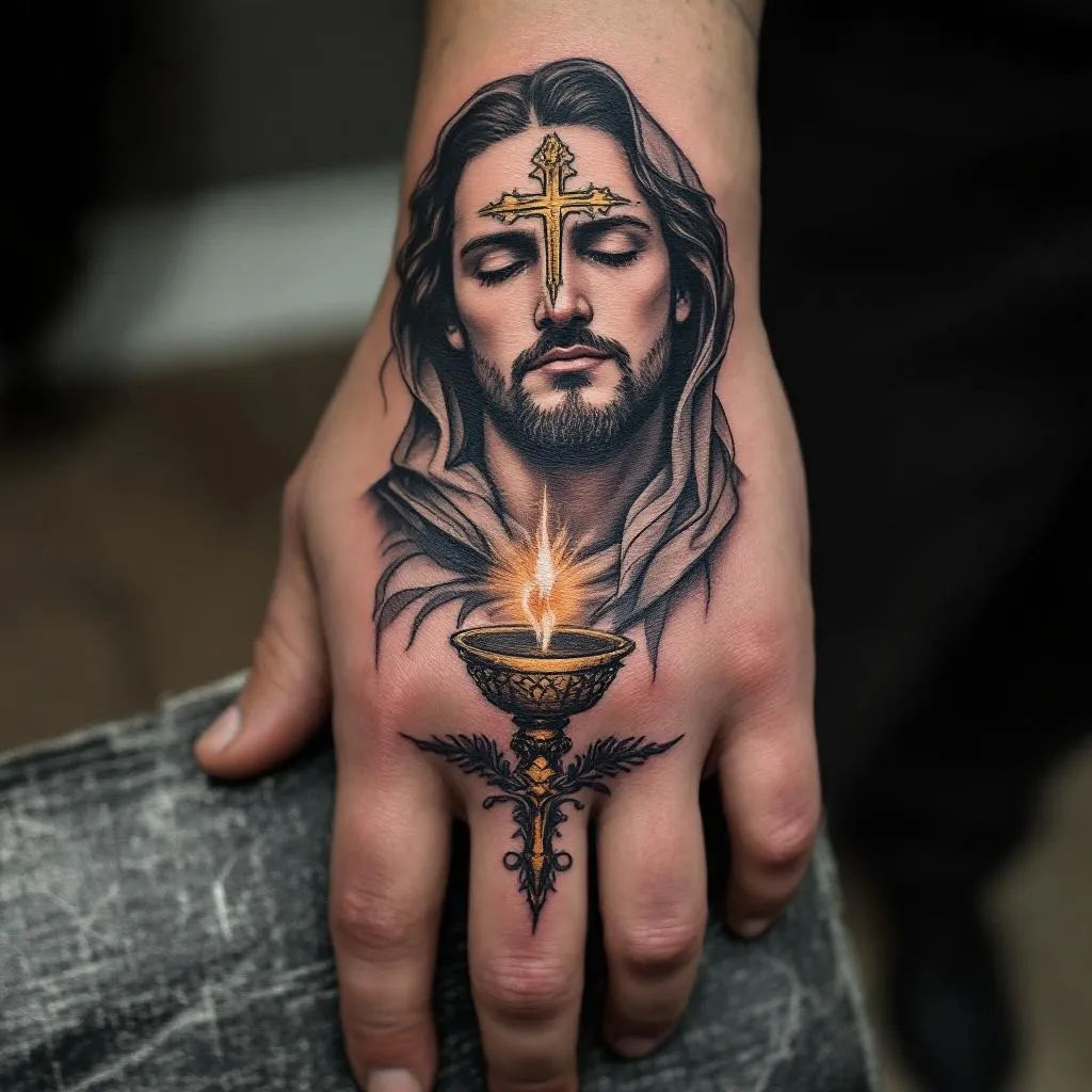 quiero esto en la mano, la eucaristía católica con sombra y que me llegue la sombra hasta los nudillos y que no salga nada más solo la eucaristía 