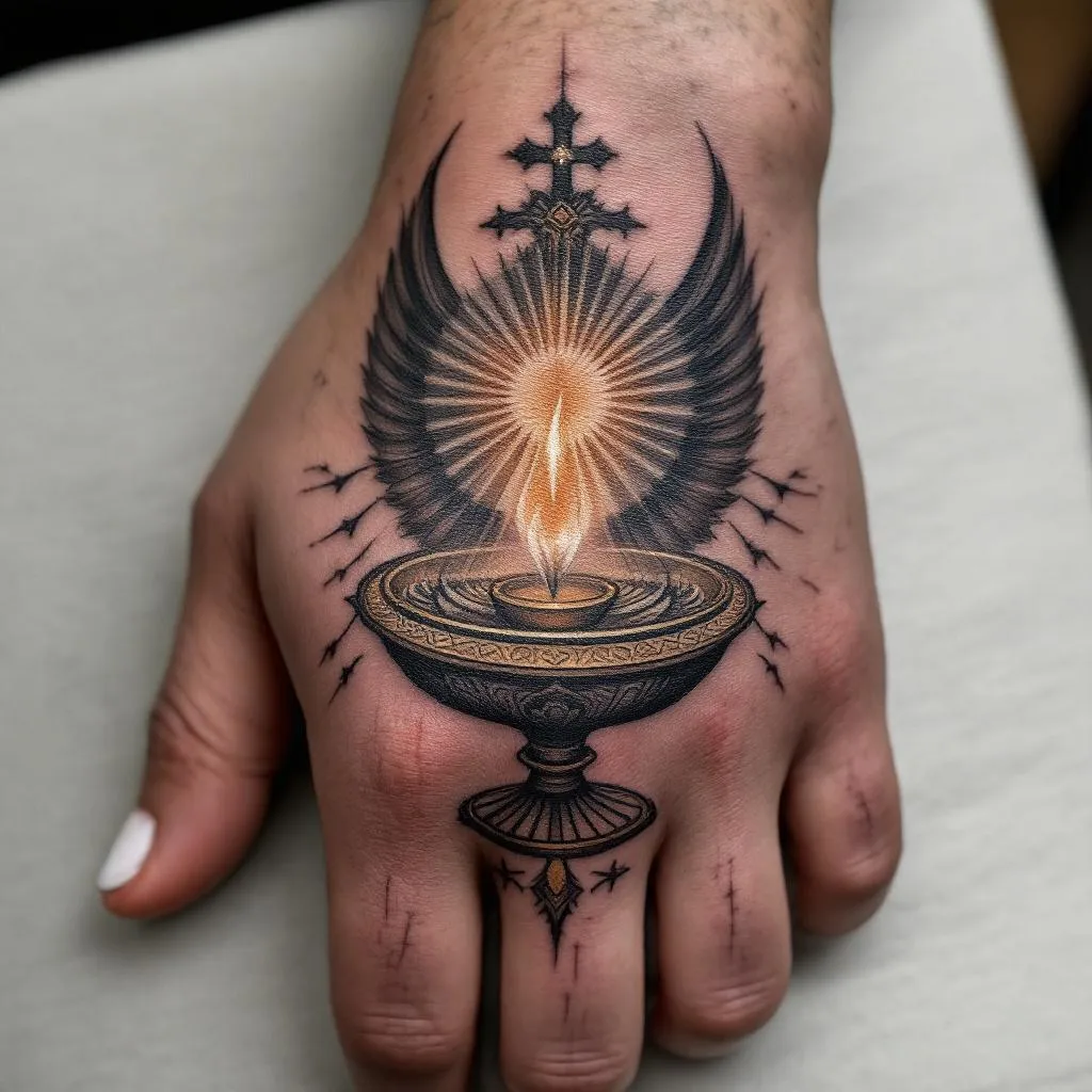 quiero esto en la mano que la cubra completa, la eucaristía católica con sombra y que me llegue la sombra hasta los nudillos y que no salga nada más solo la eucaristía y de forma redonda 