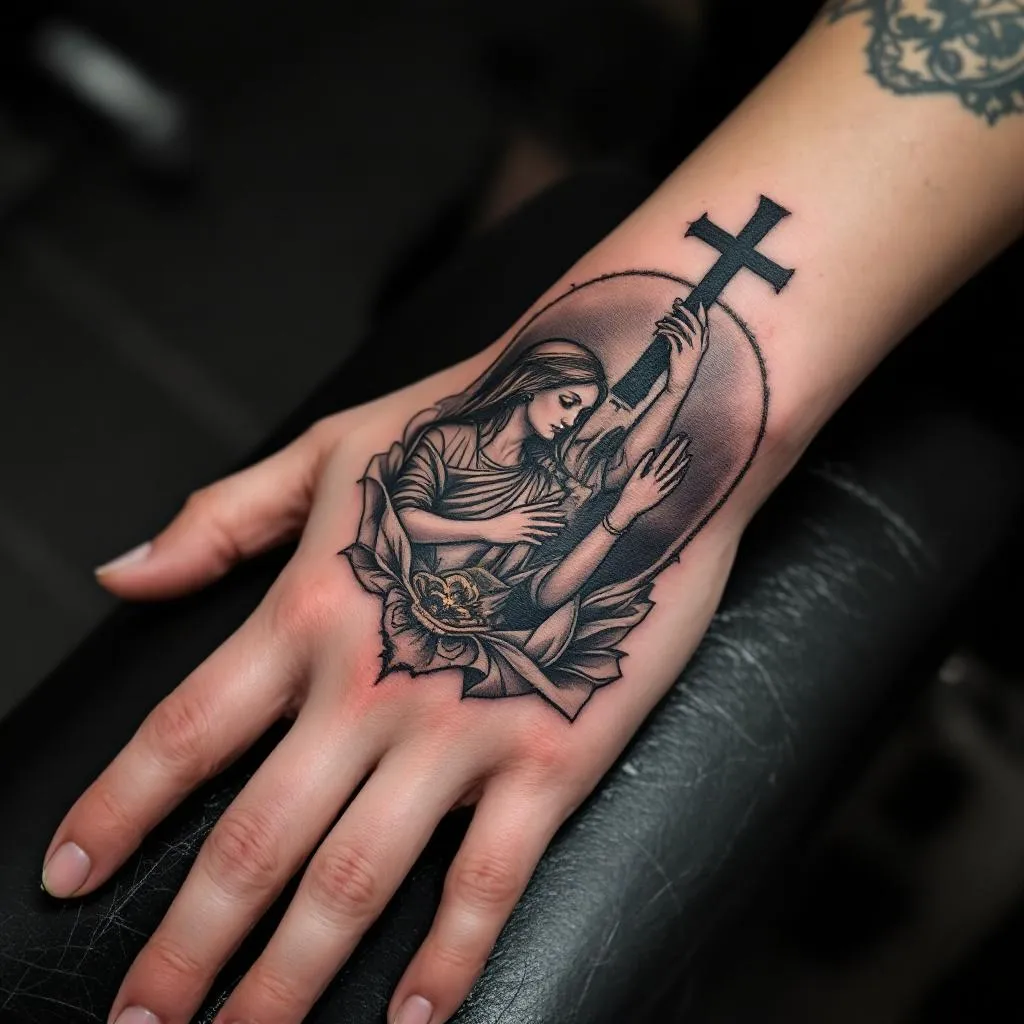 quiero esto en la mano que la cubra completa, la eucaristía católica con sombra y que me llegue la sombra hasta los nudillos y que no salga nada más solo la eucaristía y de forma redonda como la foto que envié 