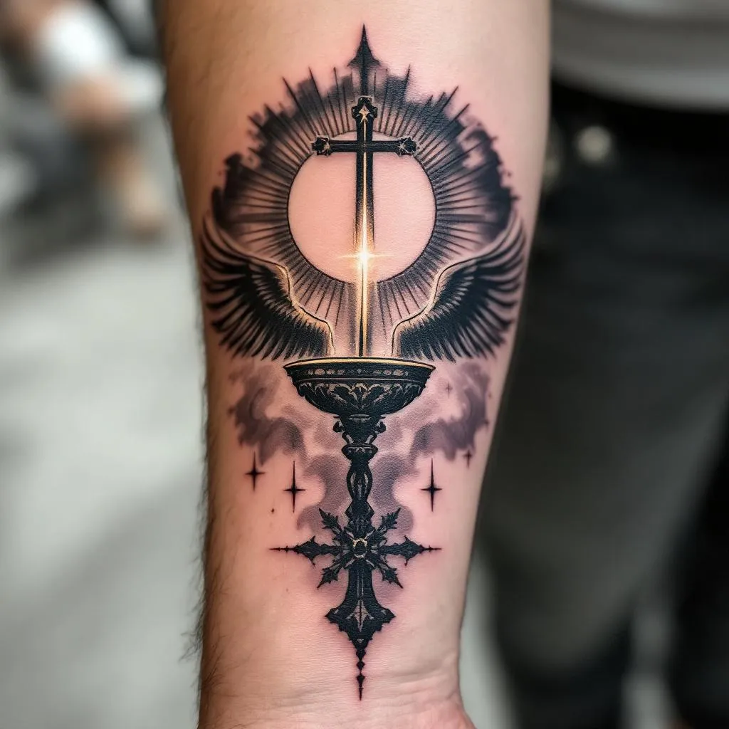 quiero esto en la mano que la cubra completa, la eucaristía católica con sombra y que me llegue la sombra hasta los nudillos y que no salga nada más solo la eucaristía y de forma redonda como la foto que envié 