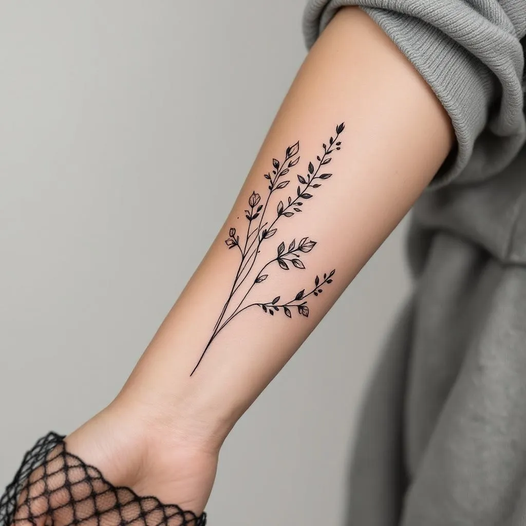 Design a minimalist tattoo inspired by the culture and elements of Iran, featuring delicate and simplistic shapes with subtle details. The tattoo is intended for a medium-skinned female and should be positioned on a visible area like the forearm or the shoulder.