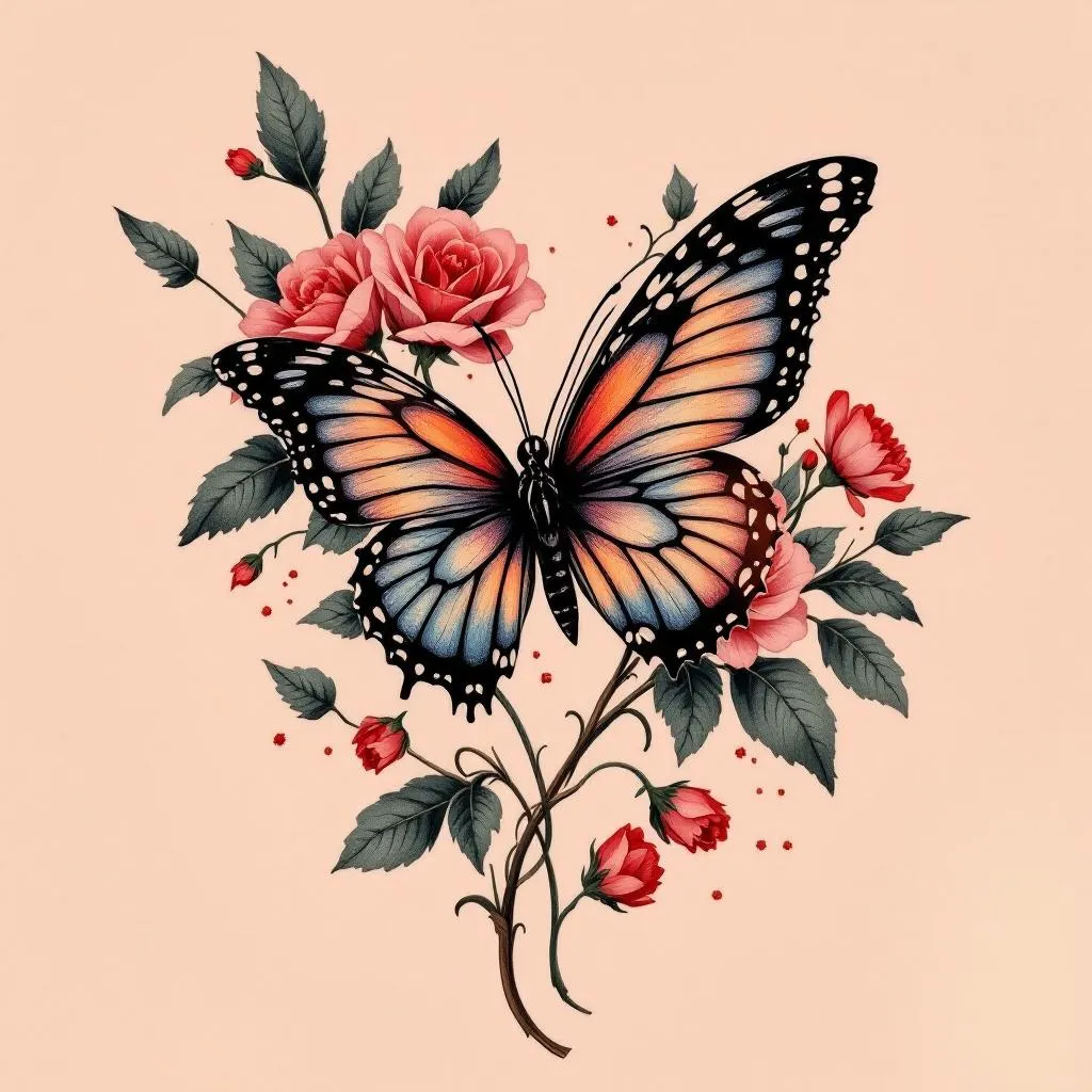 I want matching flowers from the one bone to the other,  and maybe a butterfly ind the middle i want the tattoo on my breast