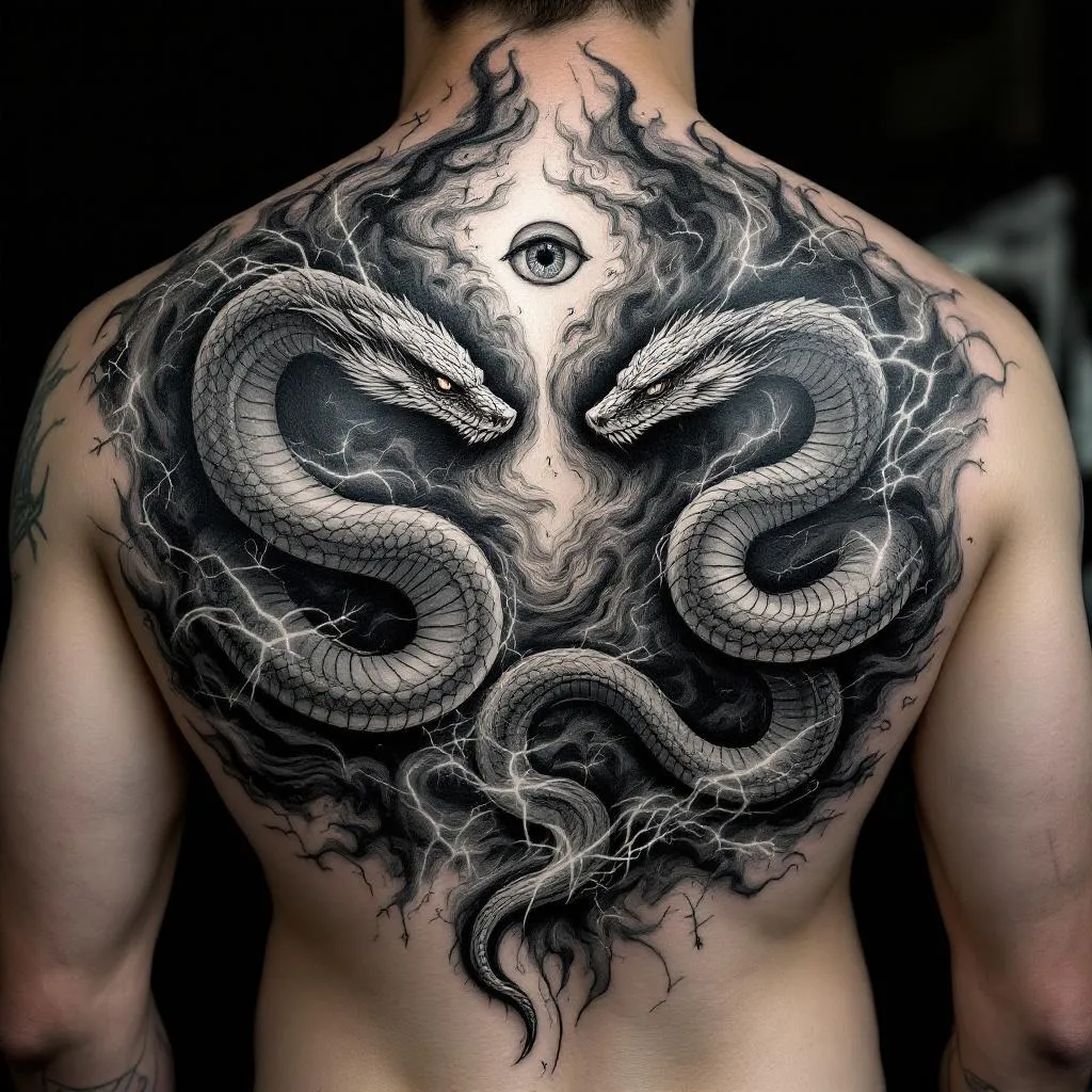 Male Model, Full Back, Cobra Tattoo