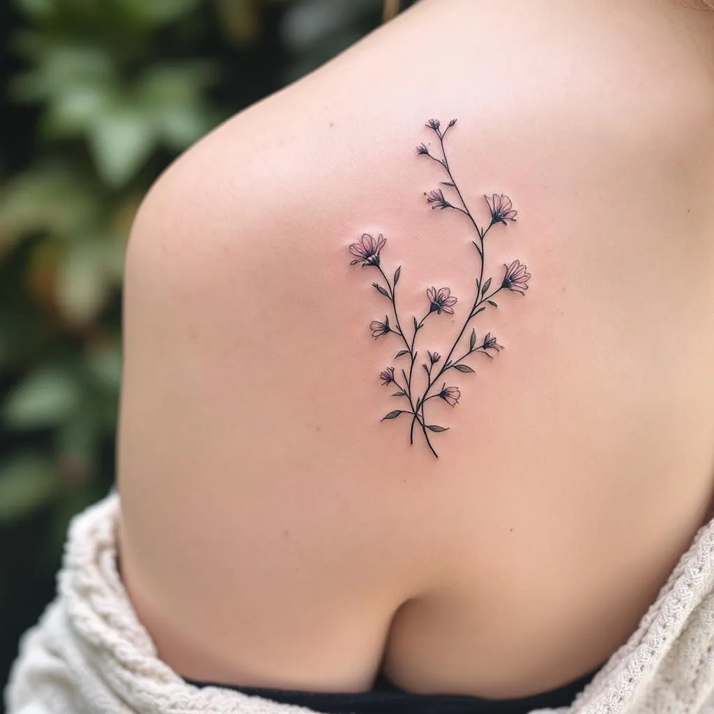 Female Model, Delicate Line Work, Floral Tattoo