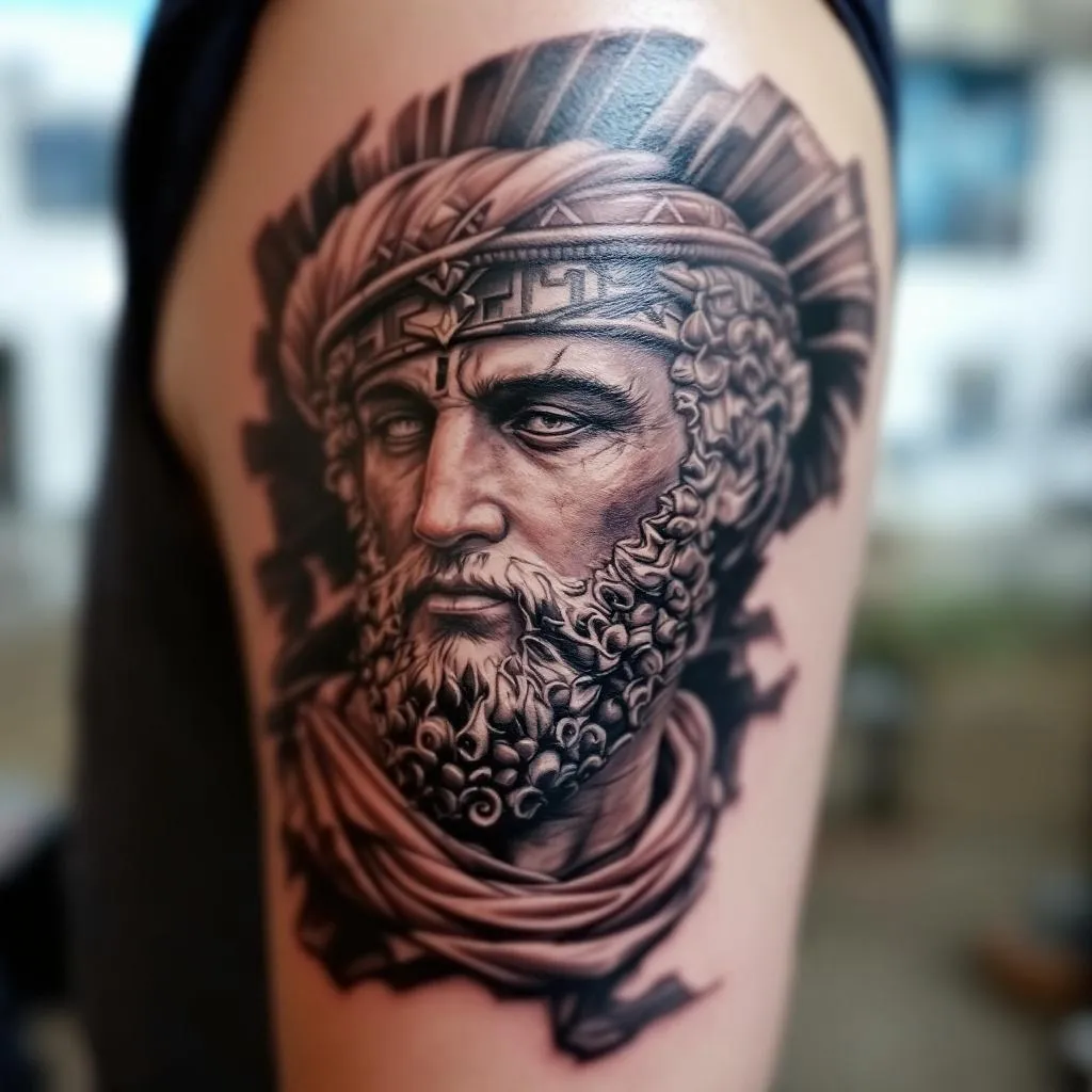 Hombre, Retrato Realista, Negro Gris Tattoo