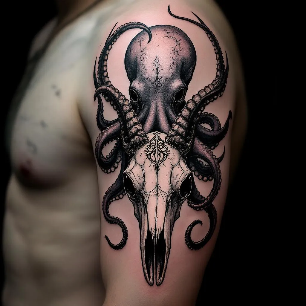 Octopus, Stag Skull, Tentacles Tattoo
