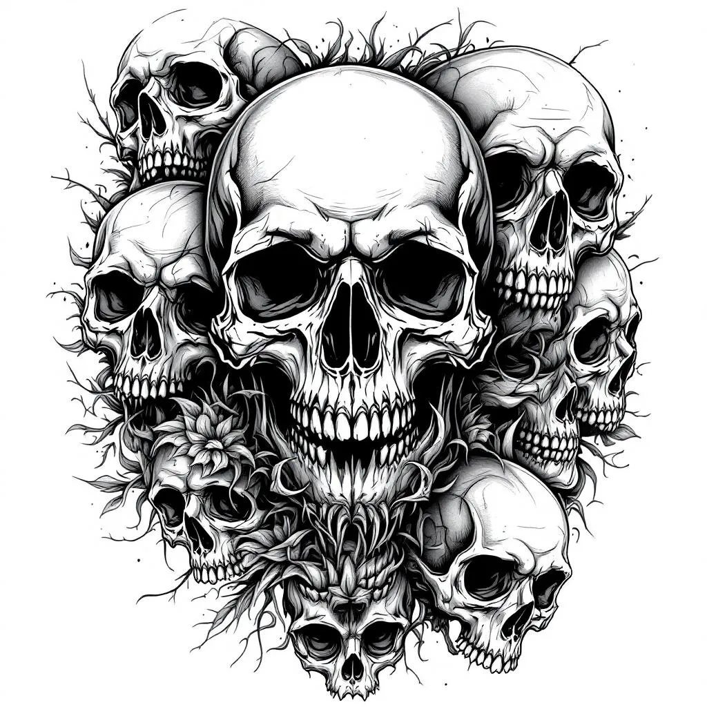 Gender Unspecified, Skull Cluster, Black And Grey Realism Tattoo