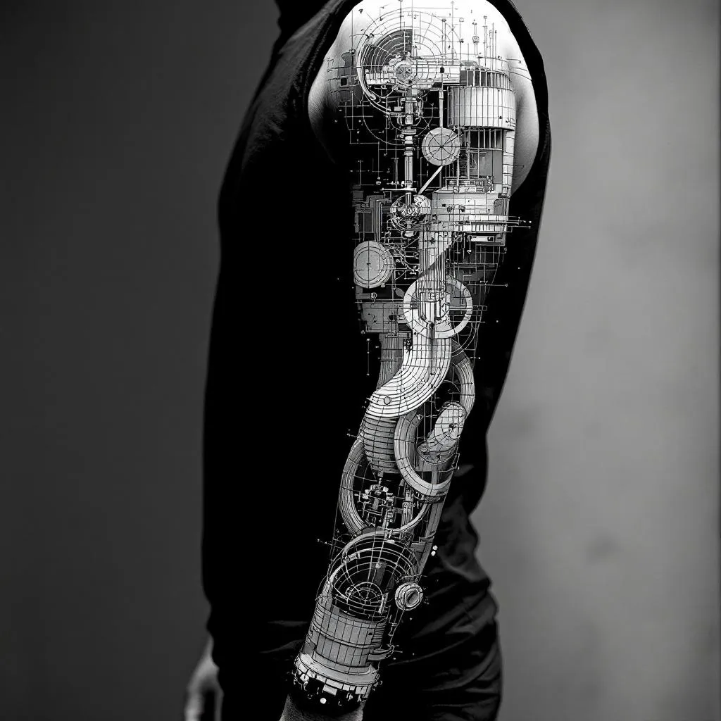 Gender Unspecified, Shoulder To Forearm Sleeve, Fine Line Tattoo