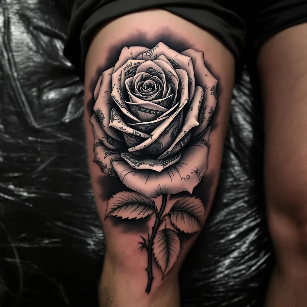 Rose, Money Rose, Folded Dollar Bill Petals Tattoo