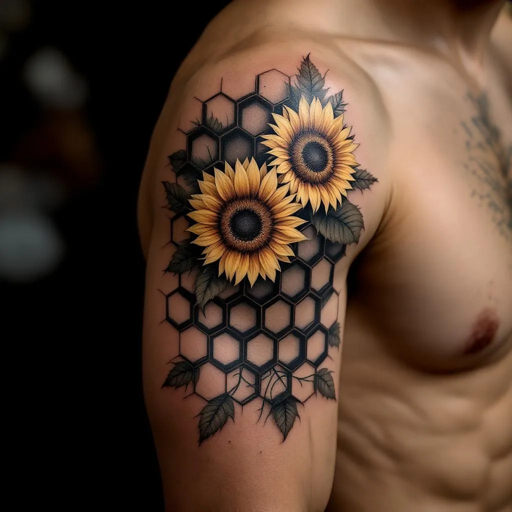 Honeycomb with sunflowers inside 