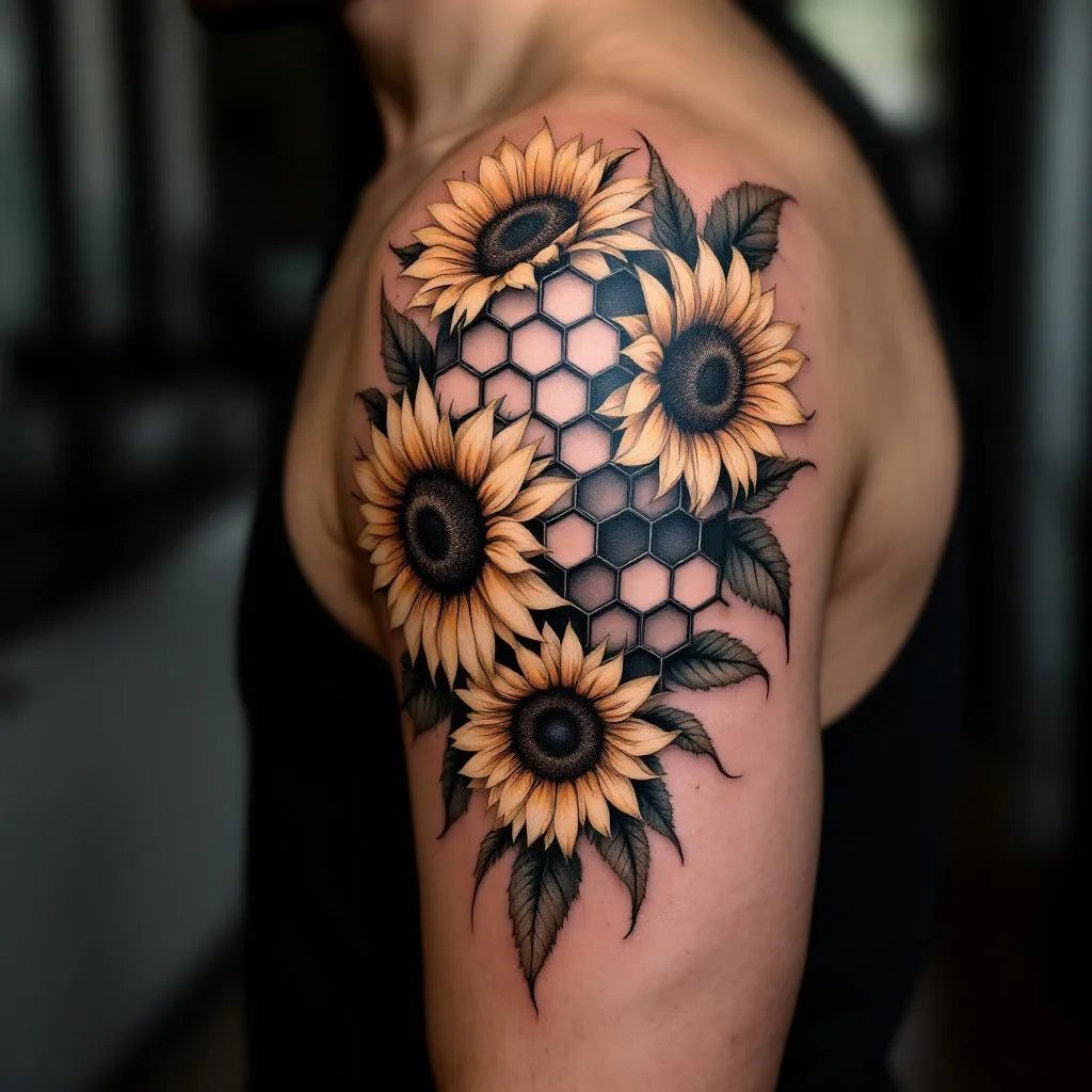 Honeycomb with sunflowers inside 
