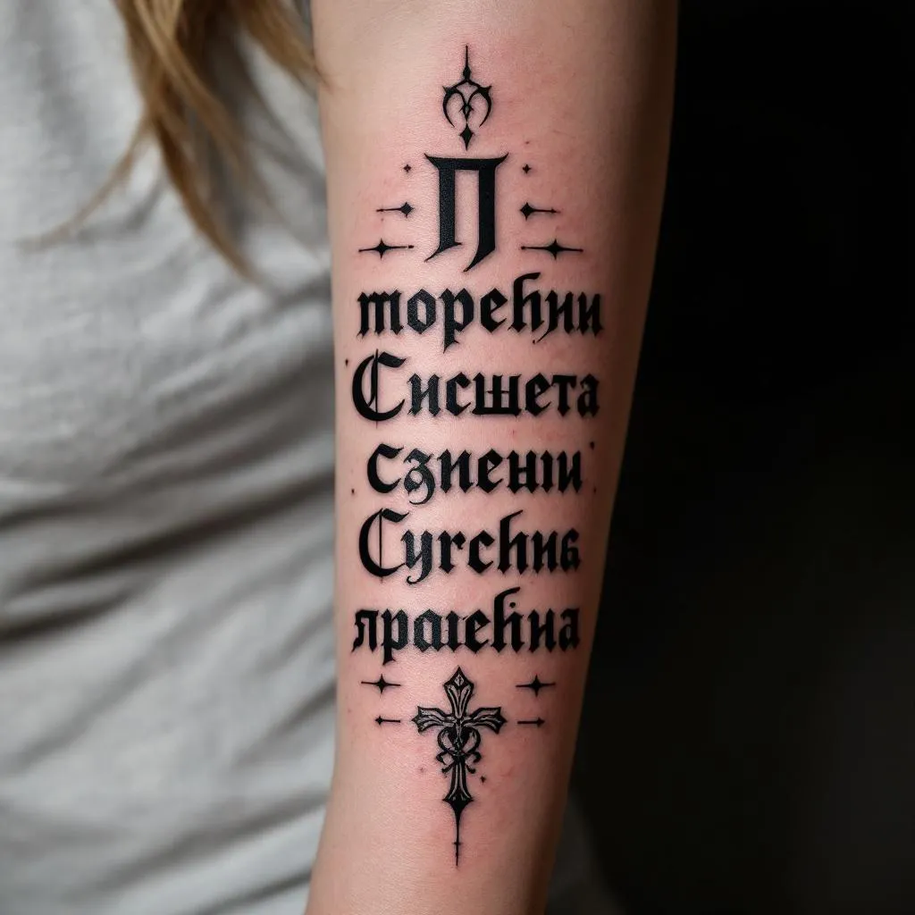 Cover Up, Three Kyrillic Phrases, Kyrillic Lettering Tattoo