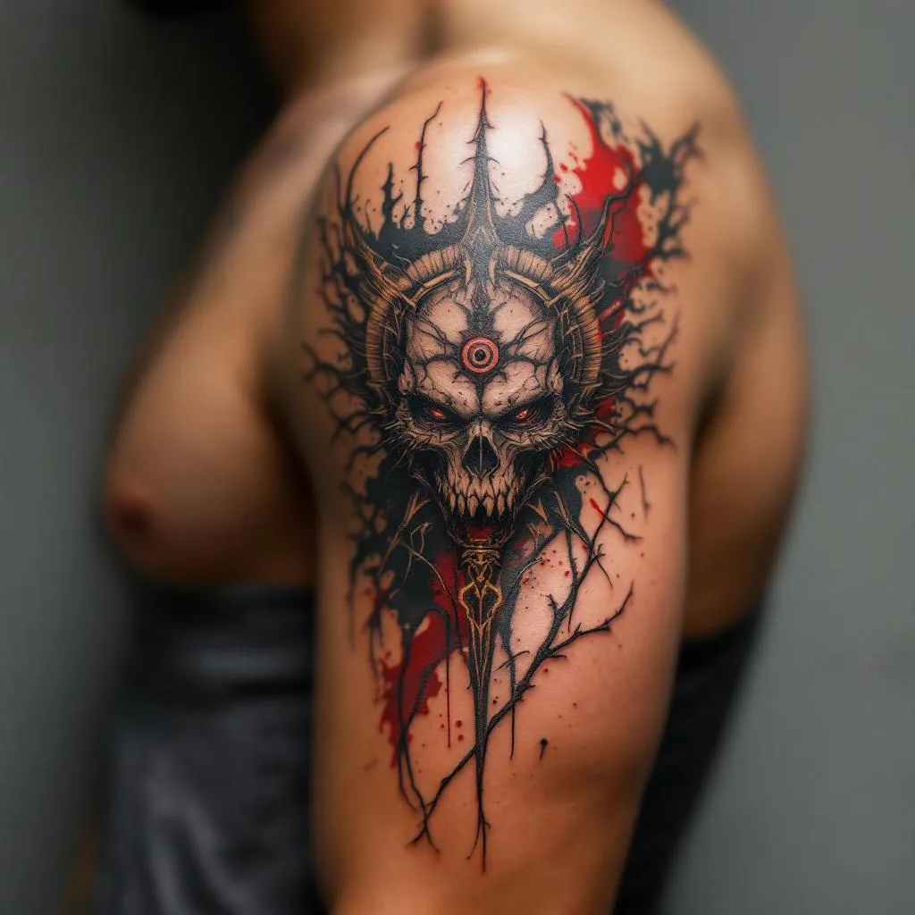 Gender Unspecified, Upper Arm, Skull Tattoo