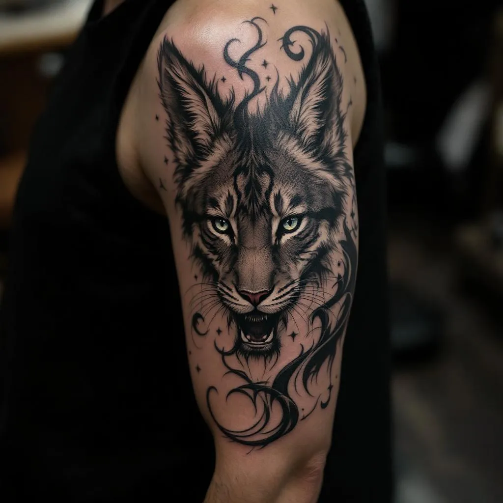 Wolf, Upper Arm, Realistic Wolf Tattoo