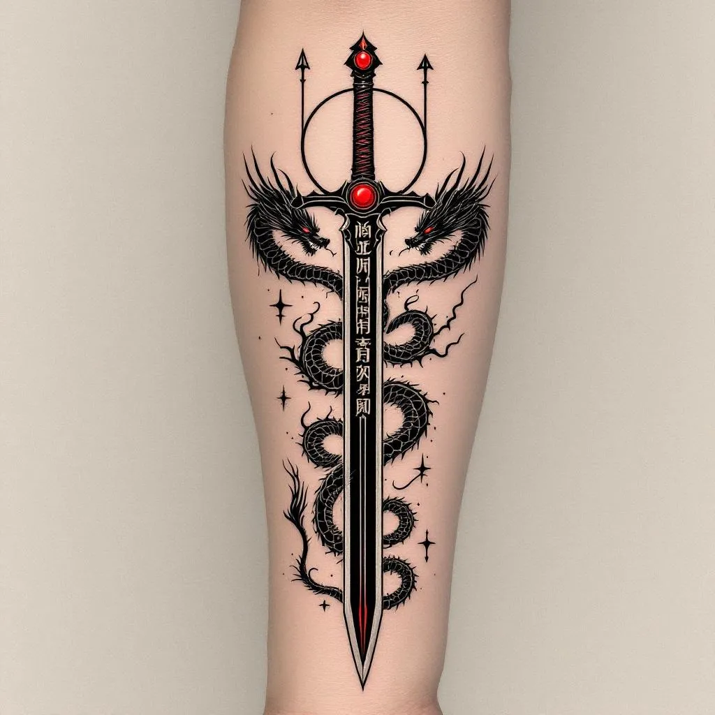 Female Model, Inner Forearm, Sword Tattoo