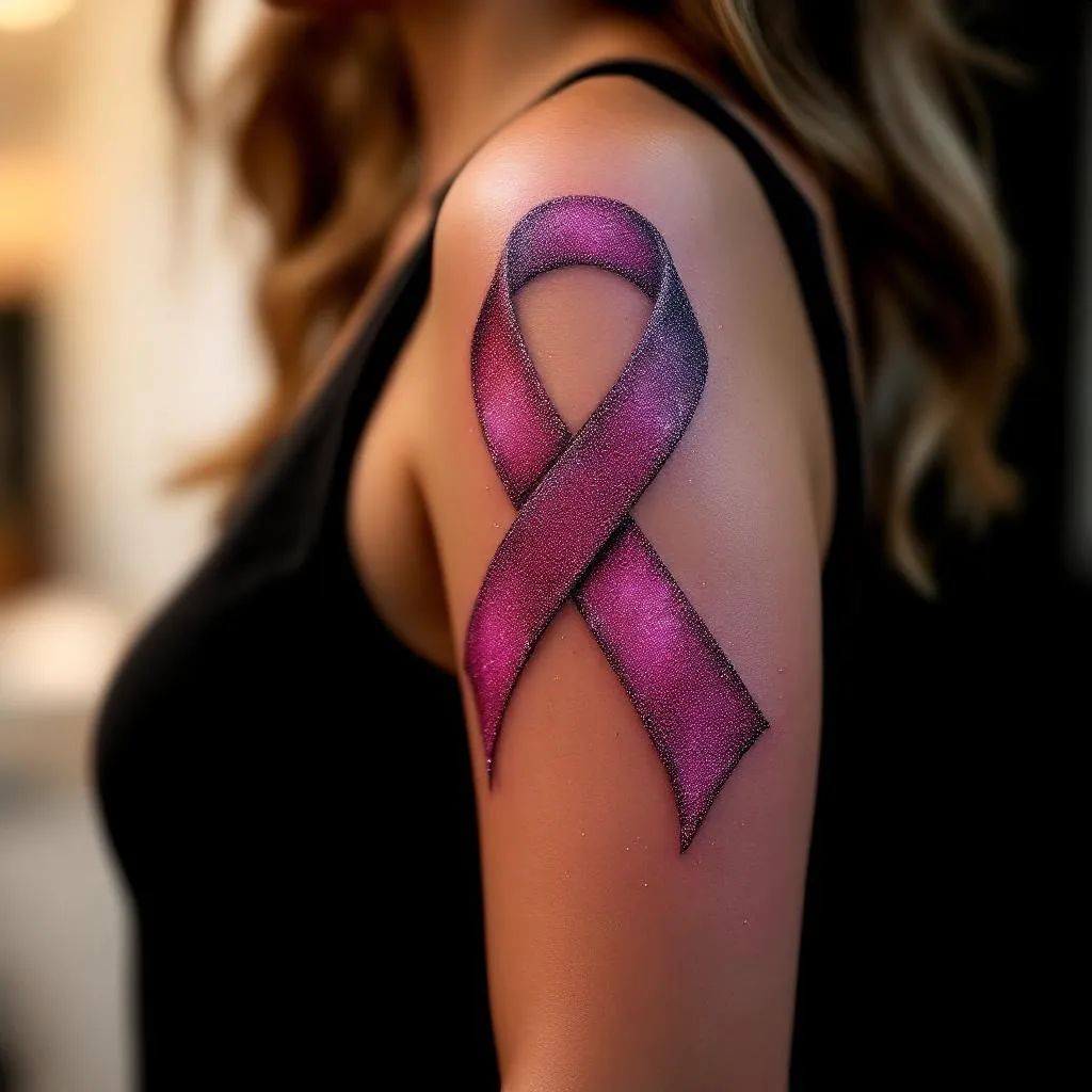 Glittered tattoo design pink ribbon