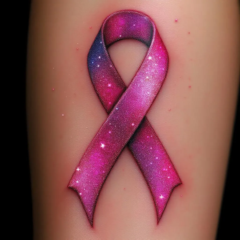 Glittered tattoo design pink ribbon not metallic 