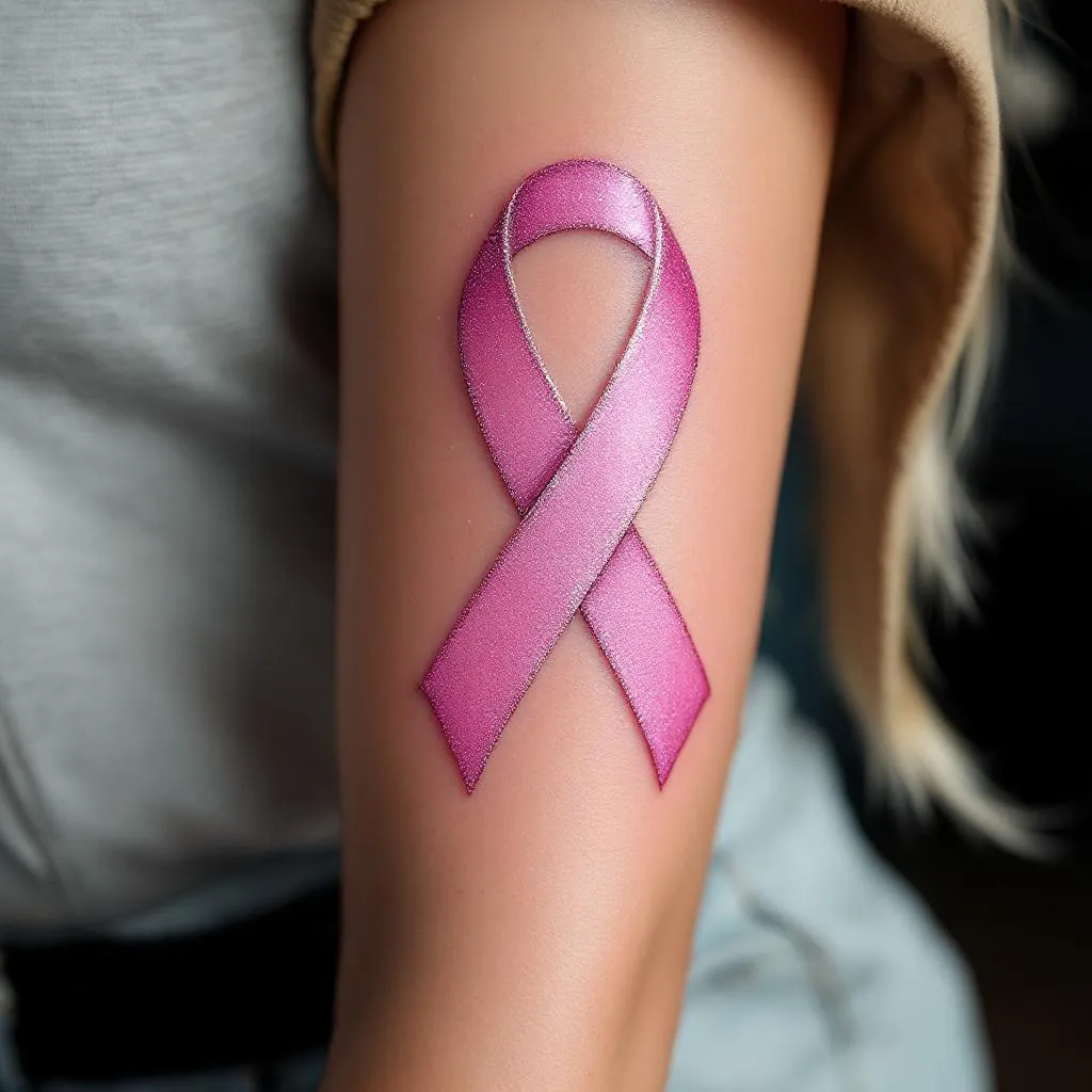 Glittered tattoo design pink ribbon not metallic 