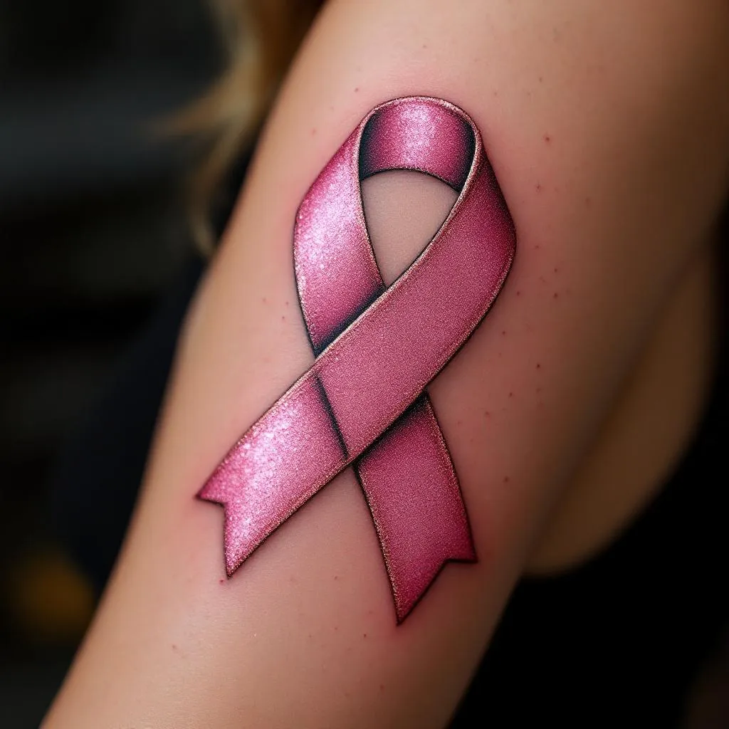 Glittered tattoo design pink ribbon not metallic 