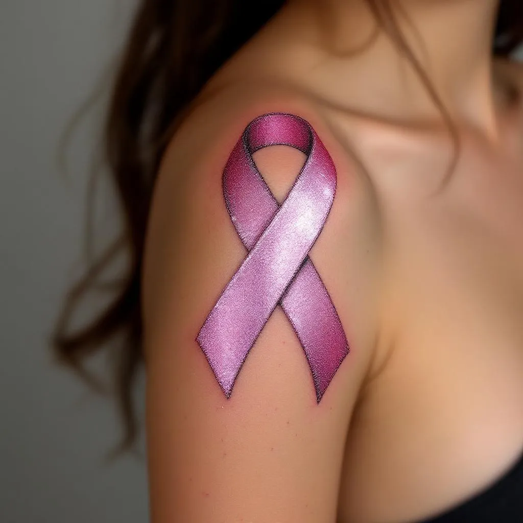 Glittered tattoo design pink ribbon not metallic 