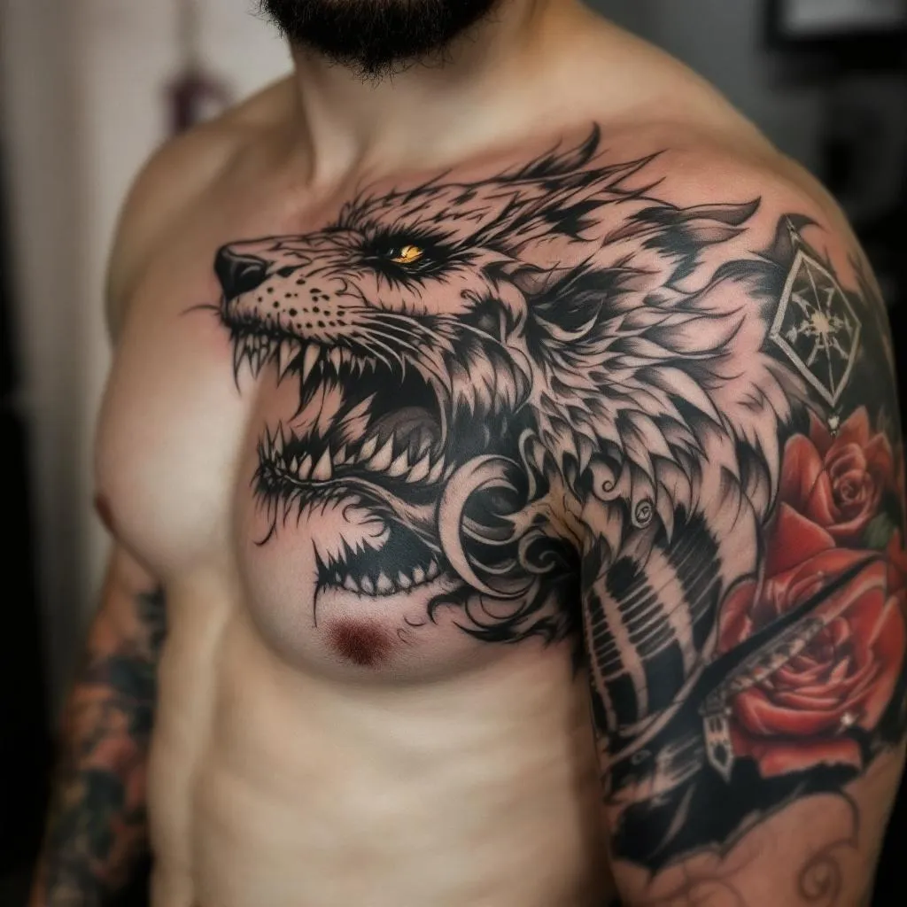 Shoulder, Upper Arm, Wolf Head Tattoo