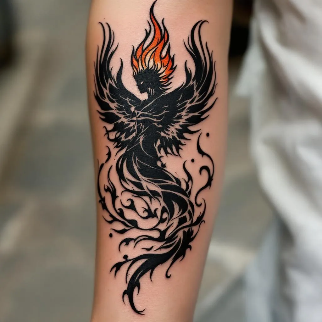 Phénix sombre bras avec flamme