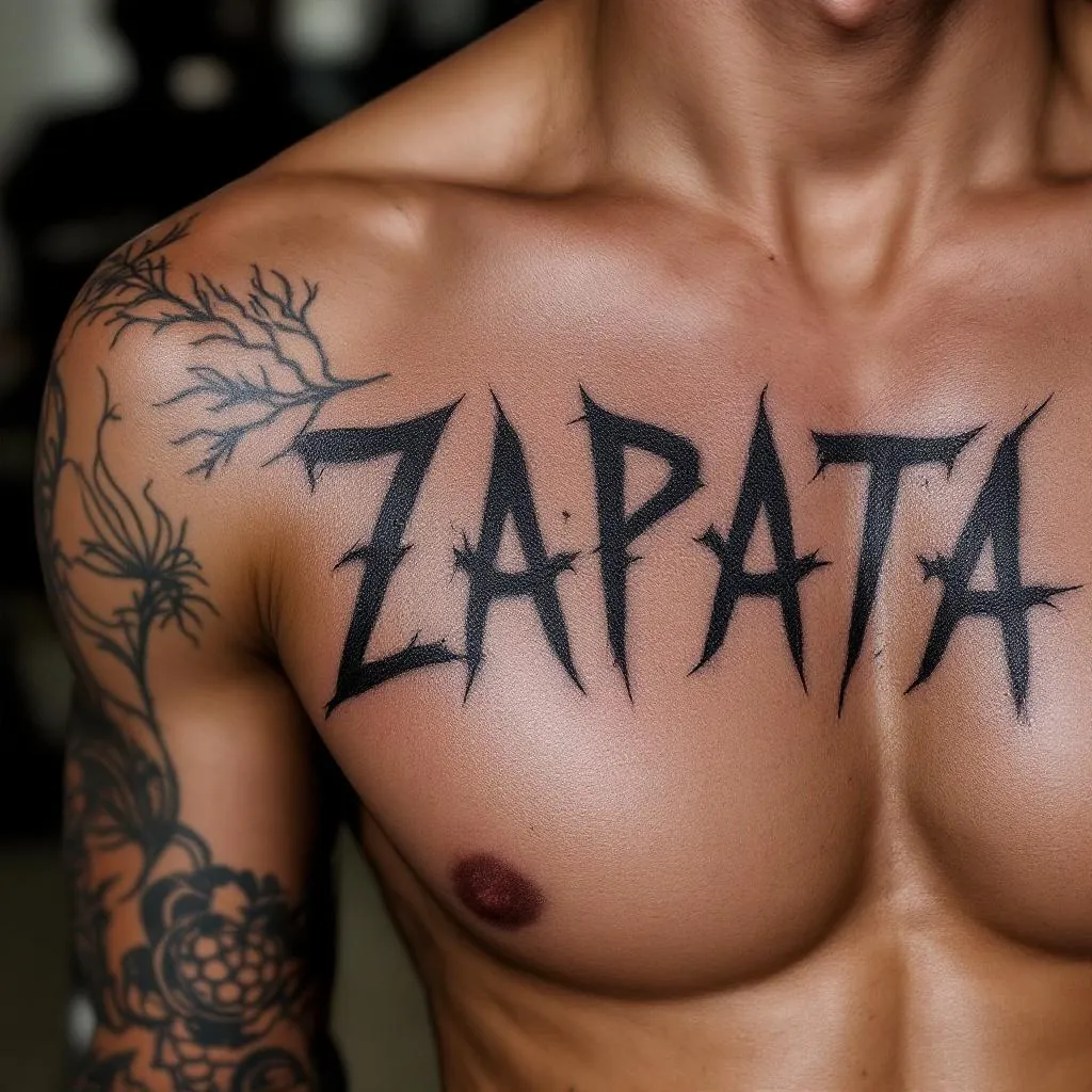 Palabra "ZAPATA" EN el Pecho Cursivas fondeadas

