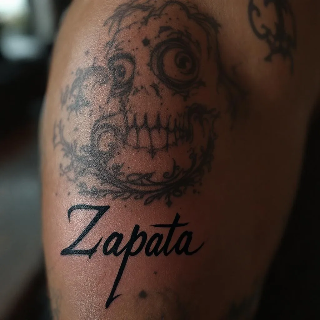 Palabra "ZAPATA" EN el Pecho Cursivas fondeadas
