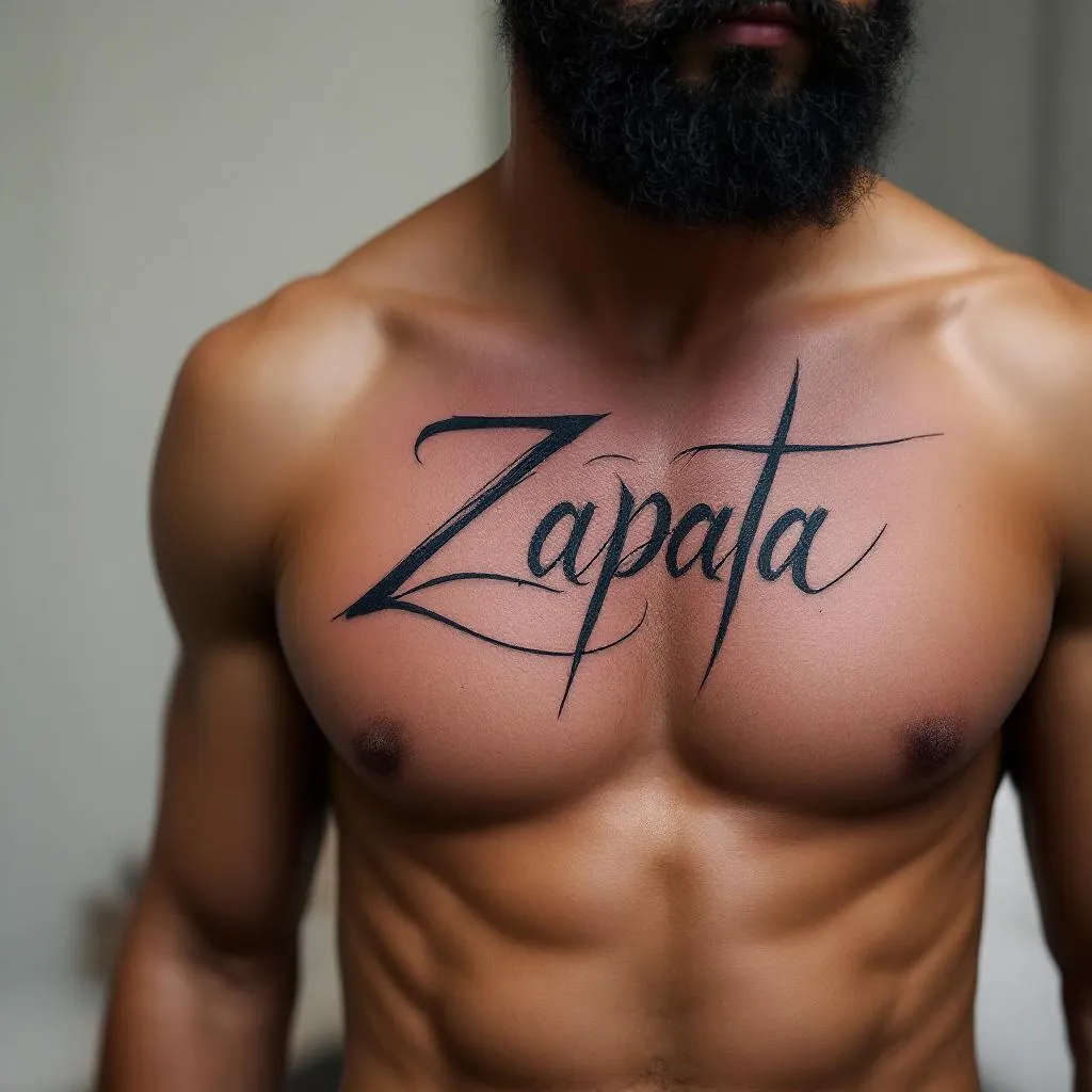 Palabra "ZAPATA" EN el Pecho Cursivas fondeadas
