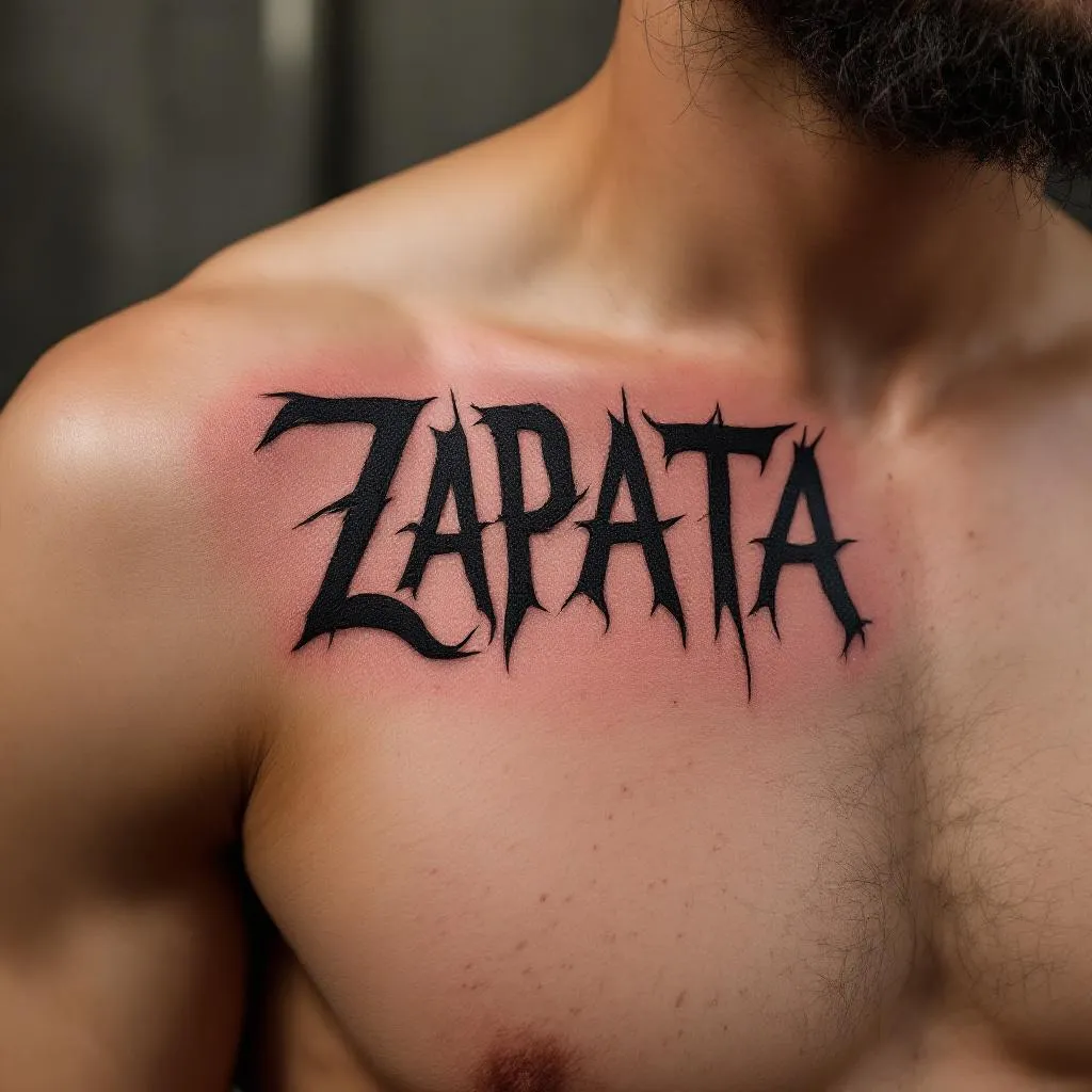 Palabra "ZAPATA" EN el Pecho Cursivas fondeadas
