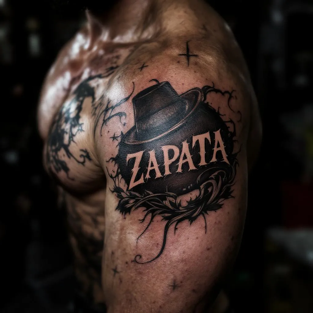 Palabra "ZAPATA" EN el Pecho Cursivas fondeadas

