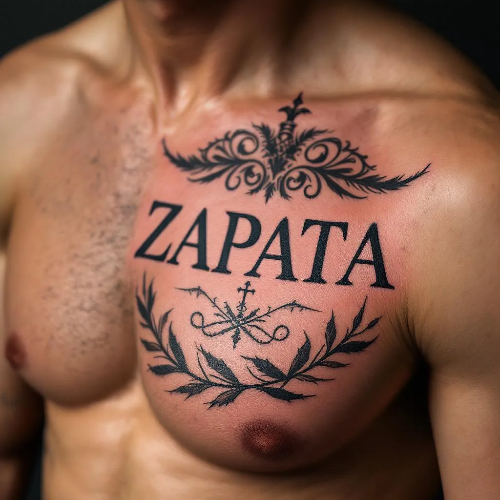 Lettering, Upper Chest, Word Zapata Tattoo
