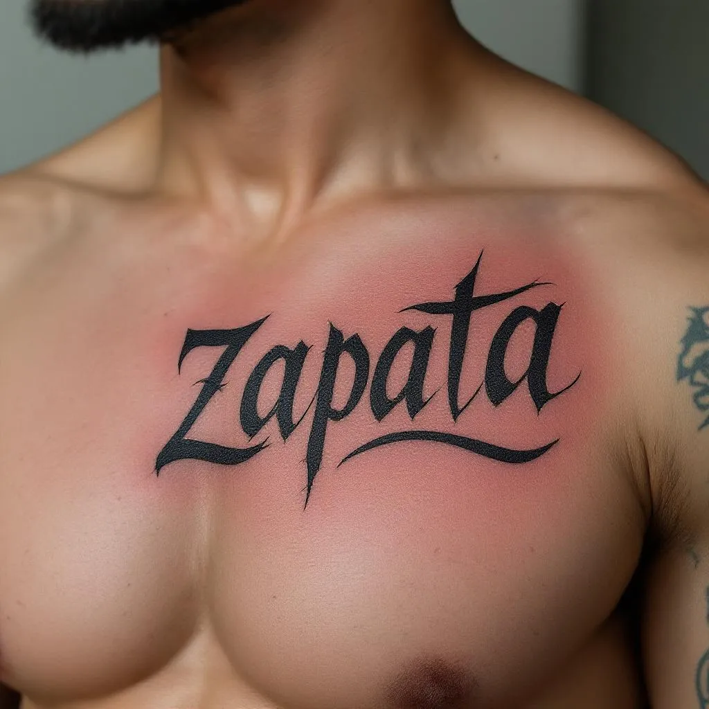 Male Model, Chest, Text Tattoo