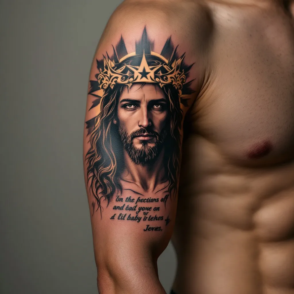 I want a nice Jesus pice on my arm with a string line of lyrics of lil baby 