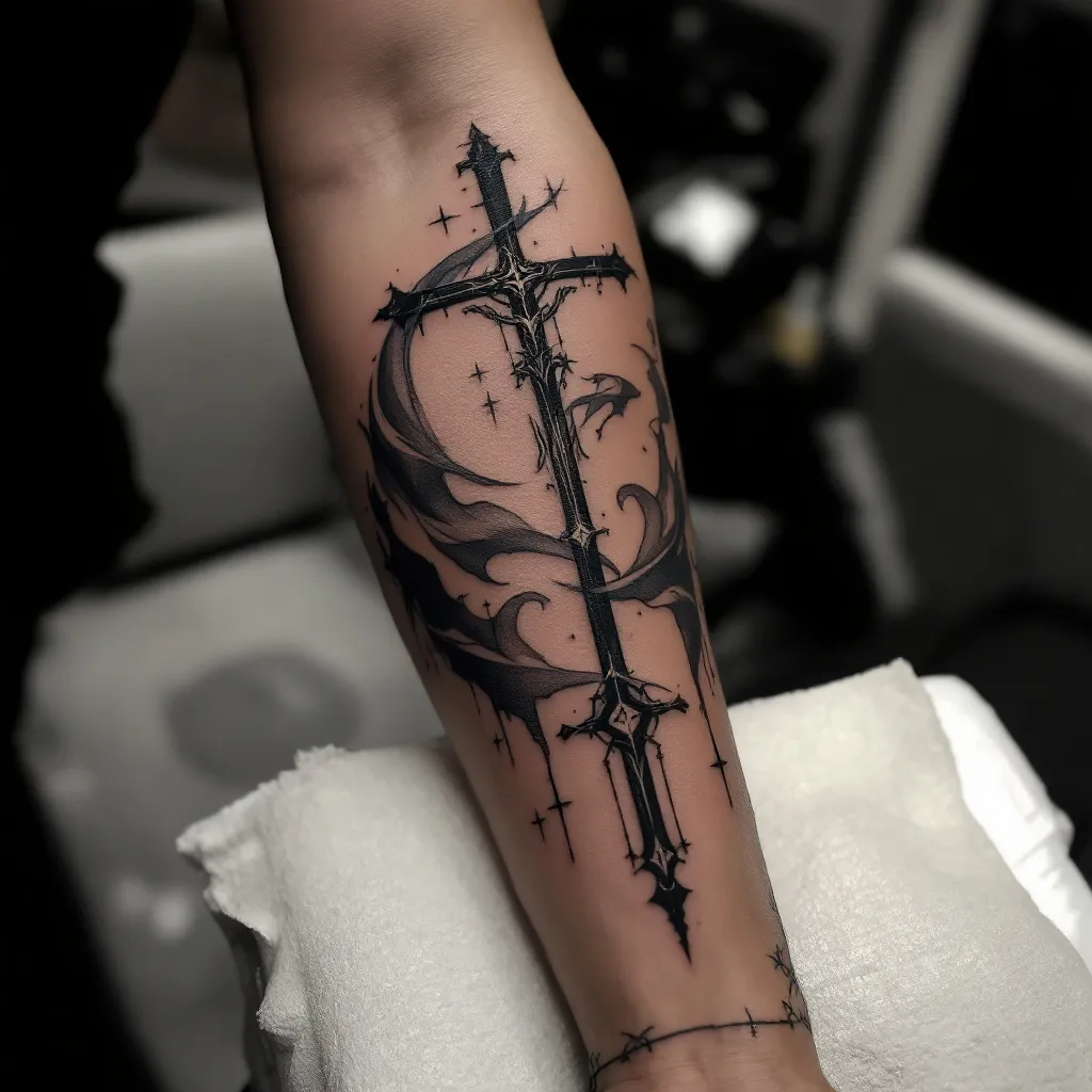 Create a gothic christian forearm tattoo 