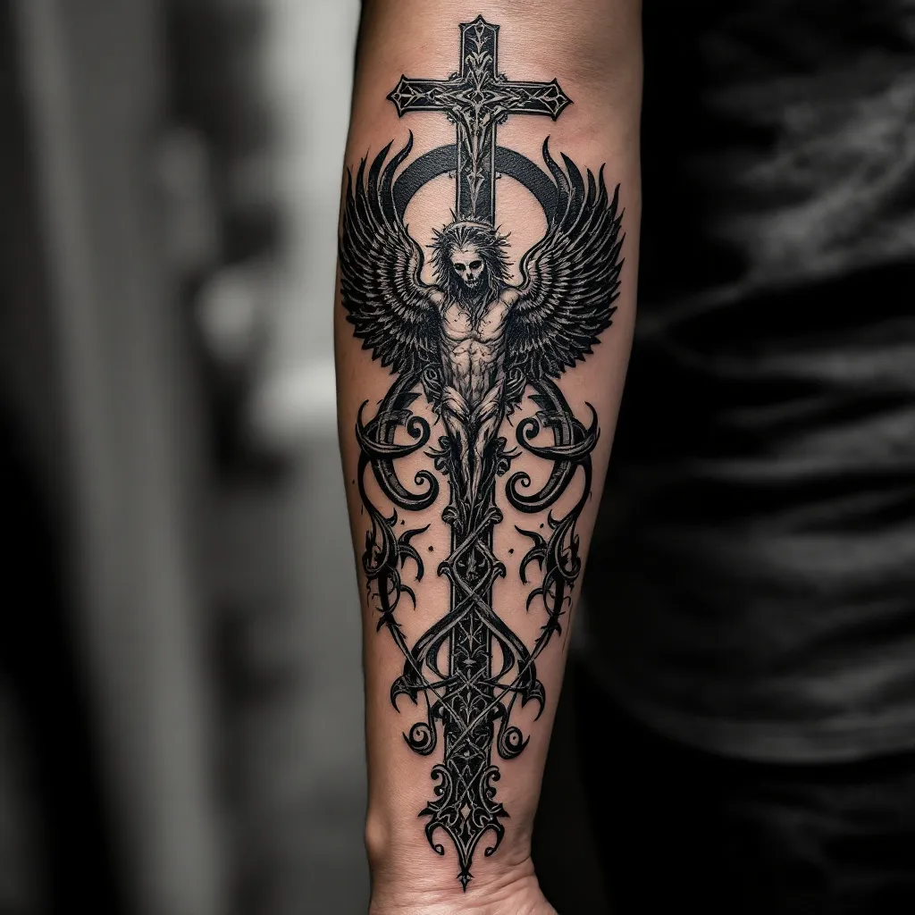 Create gothic christian forearm Tattoo