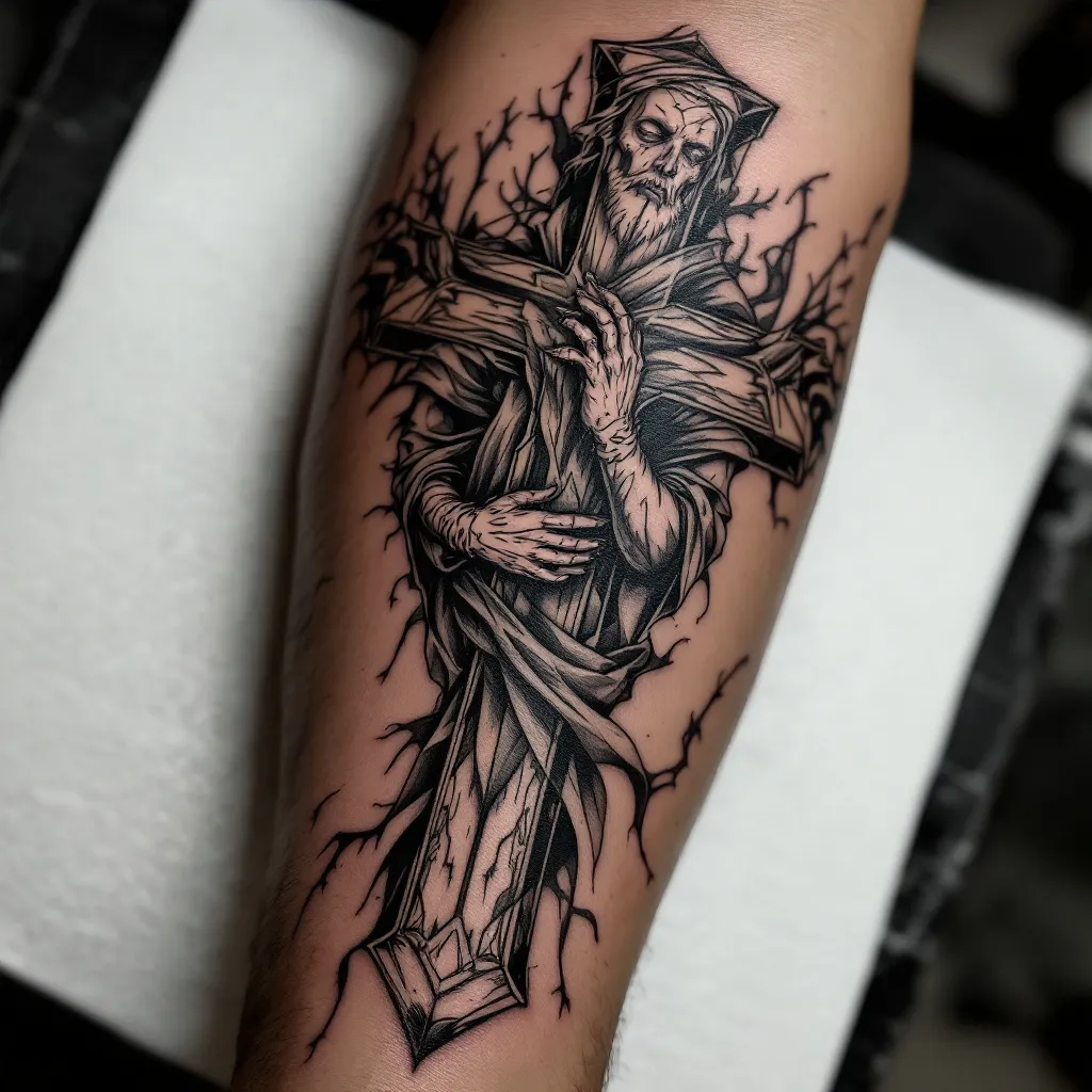 Create gothic christian forearm Tattoo